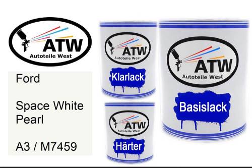 Ford, Space White Pearl, A3 / M7459: 1L Lackdose + 1L Klarlack + 500ml Härter - Set, von ATW Autoteile West.